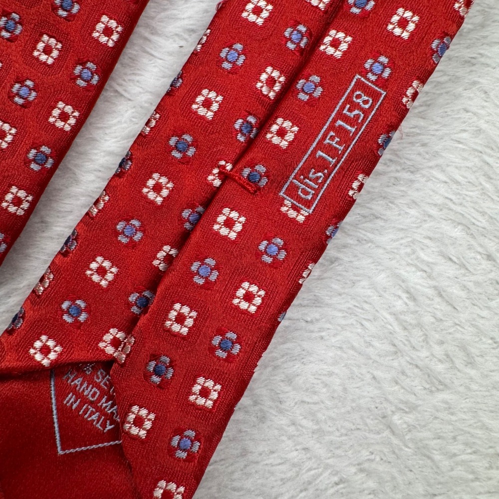 Brioni Silk Tie Mens OS Red Geometric Medallion Handmade Italy dis.1F158 - Picture 9 of 10